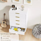 Commode à 5 tiroirs pour chambre à coucher, commode en bois de 29,5 pouces, commode cannelée avec poignées en métal doré, organisateur grande capacité pour couloir et entrée