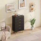 Commode à 5 tiroirs pour chambre à coucher, commode en bois de 29,5 pouces, commode cannelée avec poignées en métal doré, organisateur grande capacité pour couloir et entrée