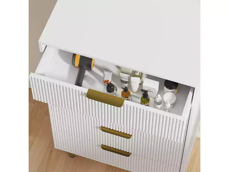 Commode à 5 tiroirs pour chambre à coucher, commode en bois de 29,5 pouces, commode cannelée avec poignées en métal doré, organisateur grande capacité pour couloir et entrée