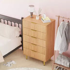 Commode à 5 tiroirs pour chambre à coucher, commode en bois de 29,5 pouces, commode cannelée avec poignées en métal doré, organisateur grande capacité pour couloir et entrée