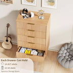 Commode à 5 tiroirs pour chambre à coucher, commode en bois de 29,5 pouces, commode cannelée avec poignées en métal doré, organisateur grande capacité pour couloir et entrée