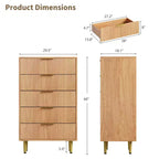 Commode à 5 tiroirs pour chambre à coucher, commode en bois de 29,5 pouces, commode cannelée avec poignées en métal doré, organisateur grande capacité pour couloir et entrée