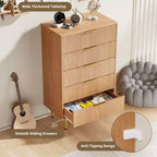 Commode à 5 tiroirs pour chambre à coucher, commode en bois de 29,5 pouces, commode cannelée avec poignées en métal doré, organisateur grande capacité pour couloir et entrée