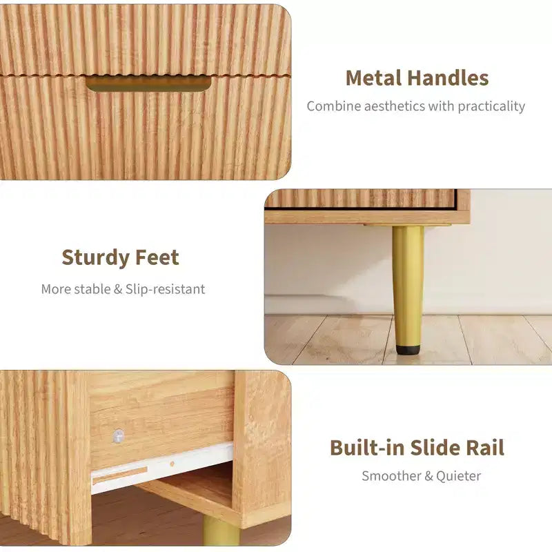 Commode à 5 tiroirs pour chambre à coucher, commode en bois de 29,5 pouces, commode cannelée avec poignées en métal doré, organisateur grande capacité pour couloir et entrée