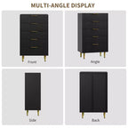 Commode à 5 tiroirs pour chambre à coucher, commode en bois de 29,5 pouces, commode cannelée avec poignées en métal doré, organisateur grande capacité pour couloir et entrée