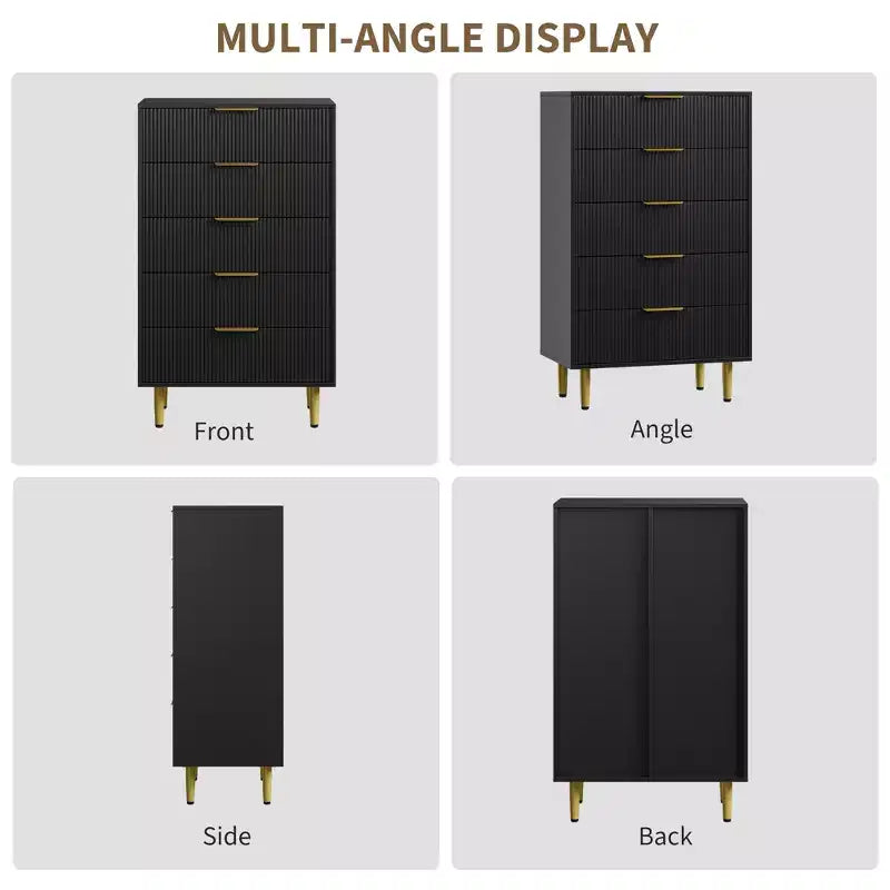 Commode à 5 tiroirs pour chambre à coucher, commode en bois de 29,5 pouces, commode cannelée avec poignées en métal doré, organisateur grande capacité pour couloir et entrée