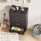 Commode à 5 tiroirs pour chambre à coucher, commode en bois de 29,5 pouces, commode cannelée avec poignées en métal doré, organisateur grande capacité pour couloir et entrée