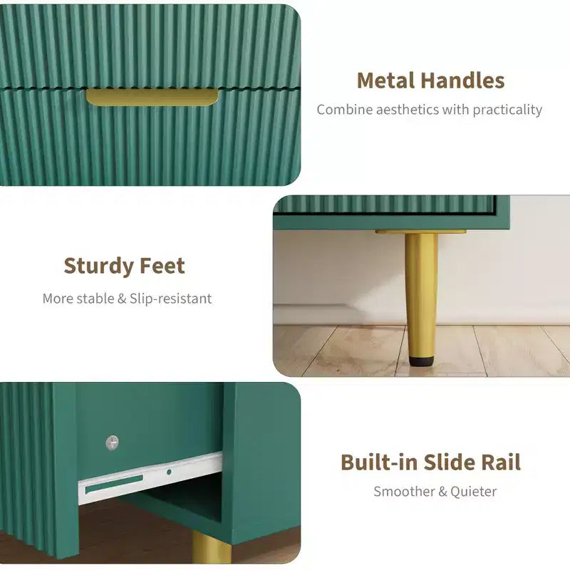 Commode à 5 tiroirs pour chambre à coucher, commode en bois de 29,5 pouces, commode cannelée avec poignées en métal doré, organisateur grande capacité pour couloir et entrée