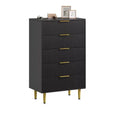 5 Drawer Dresser for Bedroom, 29.5 Wood Chest of Drawers, Fluted Dresser with Golden Metal Handles, Large Capacity Organizer for Hallway & Entryway