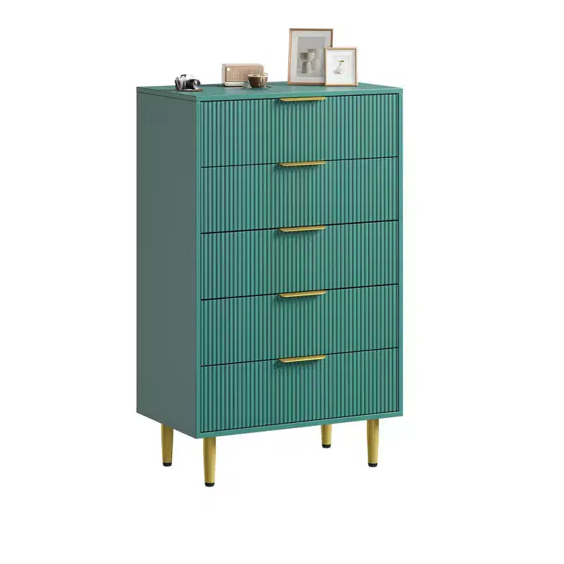 Commode à 5 tiroirs pour chambre à coucher, commode en bois de 29,5 pouces, commode cannelée avec poignées en métal doré, organisateur grande capacité pour couloir et entrée
