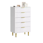 Commode à 5 tiroirs pour chambre à coucher, commode en bois de 29,5 pouces, commode cannelée avec poignées en métal doré, organisateur grande capacité pour couloir et entrée