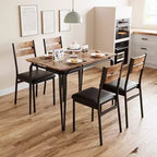 Ensemble table de salle à manger, table de cuisine avec 4 chaises rembourrées en cuir, chaises de salle à manger industrielles avec pieds en acier pour salle à manger, cuisine, marron