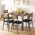Ensemble table de salle à manger, table de cuisine avec 4 chaises rembourrées en cuir, chaises de salle à manger industrielles avec pieds en acier pour salle à manger, cuisine, marron
