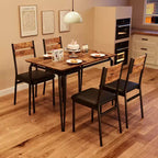 Ensemble table de salle à manger, table de cuisine avec 4 chaises rembourrées en cuir, chaises de salle à manger industrielles avec pieds en acier pour salle à manger, cuisine, marron