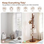 Bekrvio Cactus Freestanding Coat Rack Solid Wood Coat Tree with 7 Hooks and Sturdy Round Base, Entryway Wooden Coat Stands for Coats, Hats & Bags