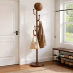 Bekrvio Cactus Freestanding Coat Rack Solid Wood Coat Tree with 7 Hooks and Sturdy Round Base, Entryway Wooden Coat Stands for Coats, Hats & Bags