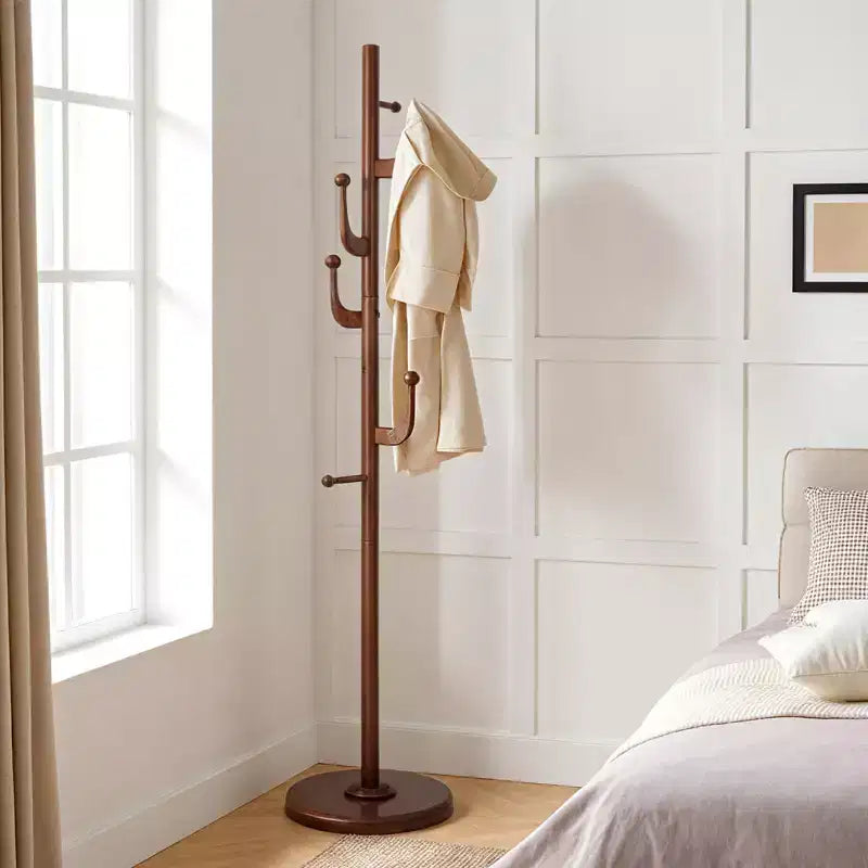 Bekrvio Cactus Freestanding Coat Rack Solid Wood Coat Tree with 7 Hooks and Sturdy Round Base, Entryway Wooden Coat Stands for Coats, Hats & Bags
