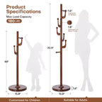 Bekrvio Cactus Freestanding Coat Rack Solid Wood Coat Tree with 7 Hooks and Sturdy Round Base, Entryway Wooden Coat Stands for Coats, Hats & Bags