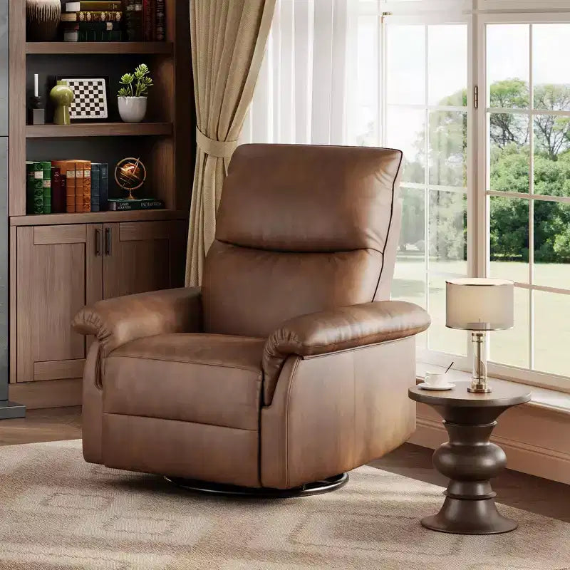 Manual Recliner Chair with Swivel Rocker - PU Leather Adjustable Backrest for Living Room Nursery