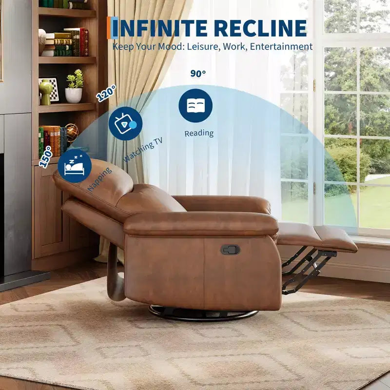 Manual Recliner Chair with Swivel Rocker - PU Leather Adjustable Backrest for Living Room Nursery