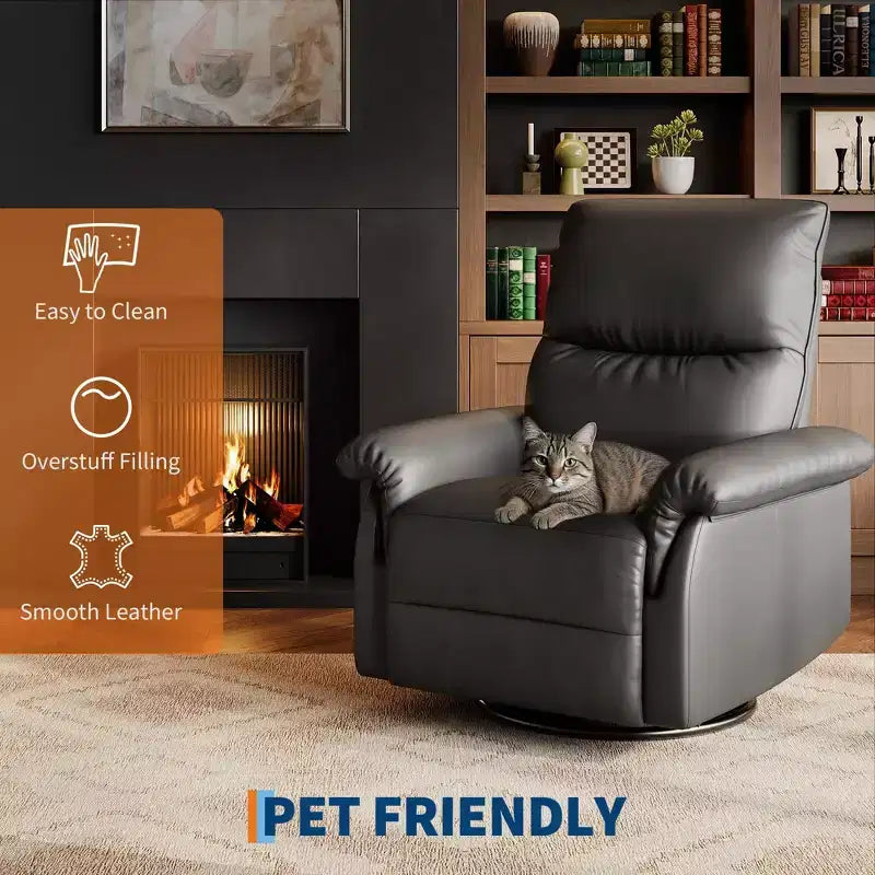 Manual Recliner Chair with Swivel Rocker - PU Leather Adjustable Backrest for Living Room Nursery