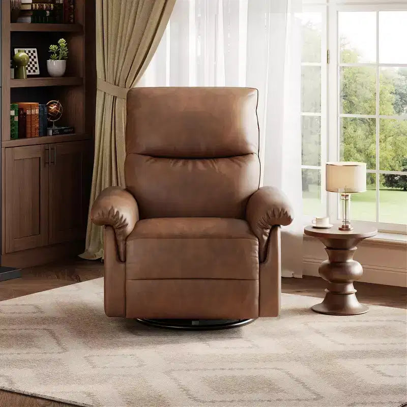 Manual Recliner Chair with Swivel Rocker - PU Leather Adjustable Backrest for Living Room Nursery