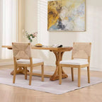 GDFStudio Haven – Chaises de salle à manger en bois rembourrées en lin avec dossier en corde (lot de 2)