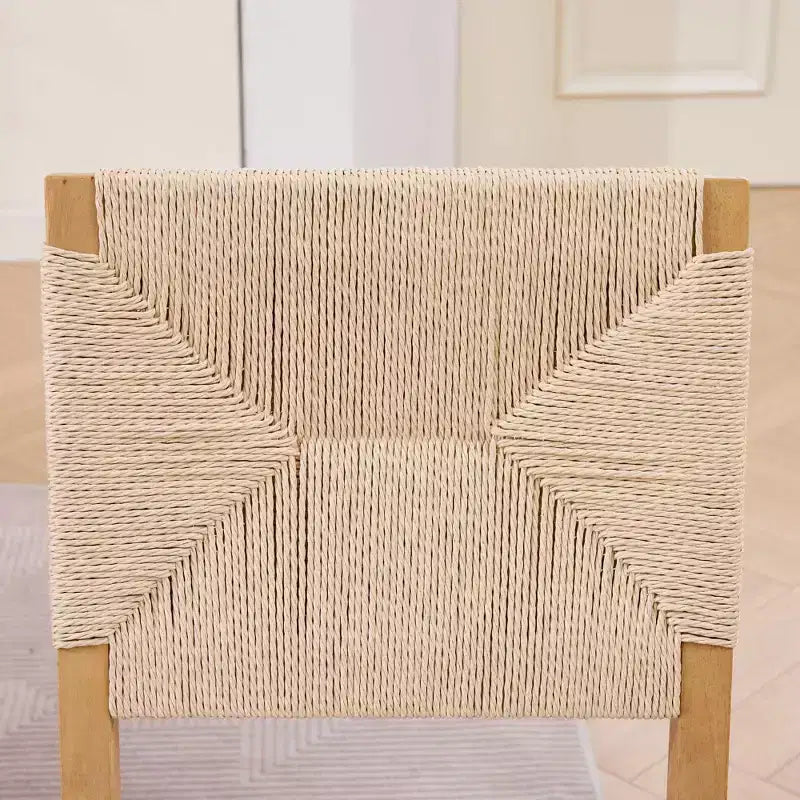 GDFStudio Haven – Chaises de salle à manger en bois rembourrées en lin avec dossier en corde (lot de 2)