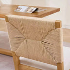 GDFStudio Haven – Chaises de salle à manger en bois rembourrées en lin avec dossier en corde (lot de 2)