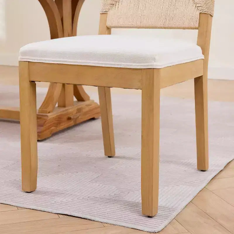 GDFStudio Haven – Chaises de salle à manger en bois rembourrées en lin avec dossier en corde (lot de 2)