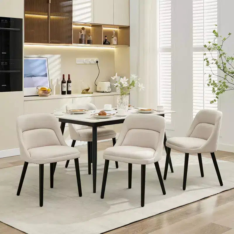 Lot de 4 chaises de salle à manger, chaises d'appoint confortables avec dossier haut en tissu de lin, chaises de salle à manger modernes pour cuisine, salle à manger, café, salon