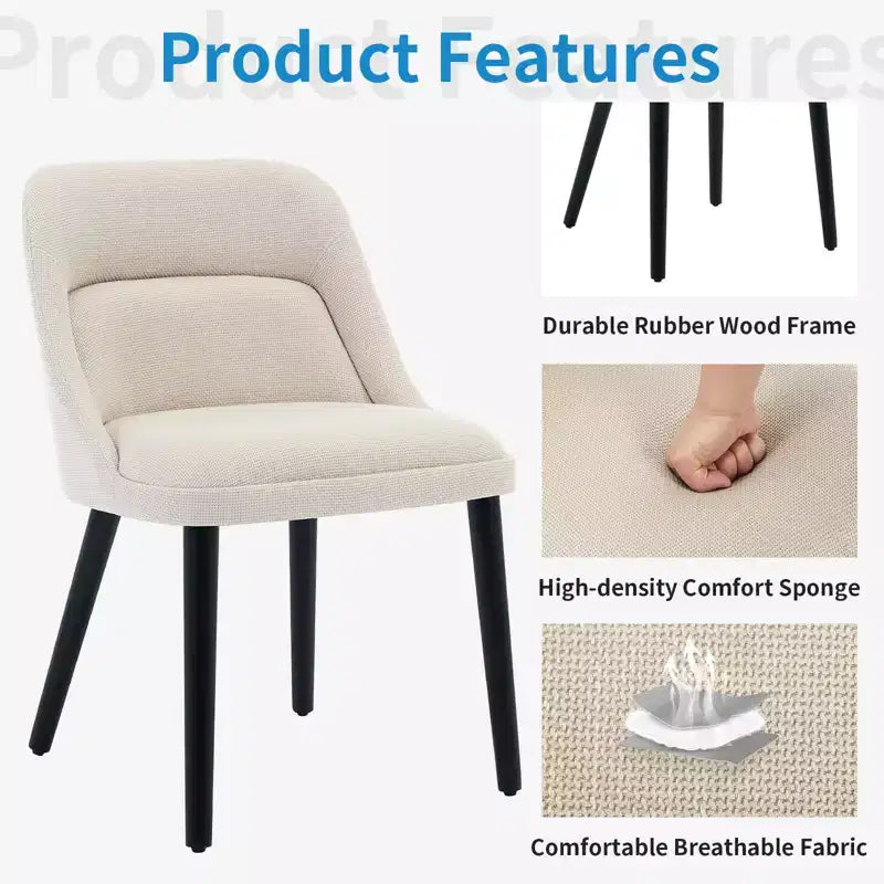 Lot de 4 chaises de salle à manger, chaises d'appoint confortables avec dossier haut en tissu de lin, chaises de salle à manger modernes pour cuisine, salle à manger, café, salon