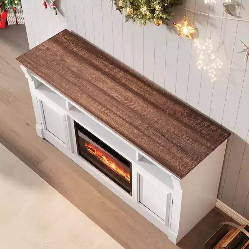 Meuble TV de ferme, meuble de divertissement de 58 pouces pour téléviseurs jusqu'à 65 pouces, console média avec compartiments de rangement ouverts pour salon