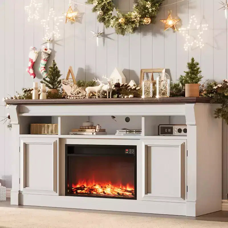 Meuble TV de ferme, meuble de divertissement de 58 pouces pour téléviseurs jusqu'à 65 pouces, console média avec compartiments de rangement ouverts pour salon