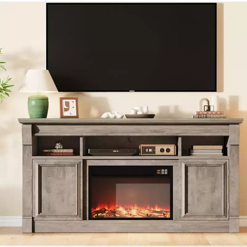 Meuble TV de ferme, meuble de divertissement de 58 pouces pour téléviseurs jusqu'à 65 pouces, console média avec compartiments de rangement ouverts pour salon