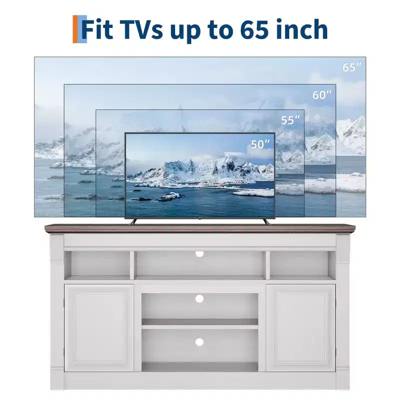 Meuble TV de ferme, meuble de divertissement de 58 pouces pour téléviseurs jusqu'à 65 pouces, console média avec compartiments de rangement ouverts pour salon