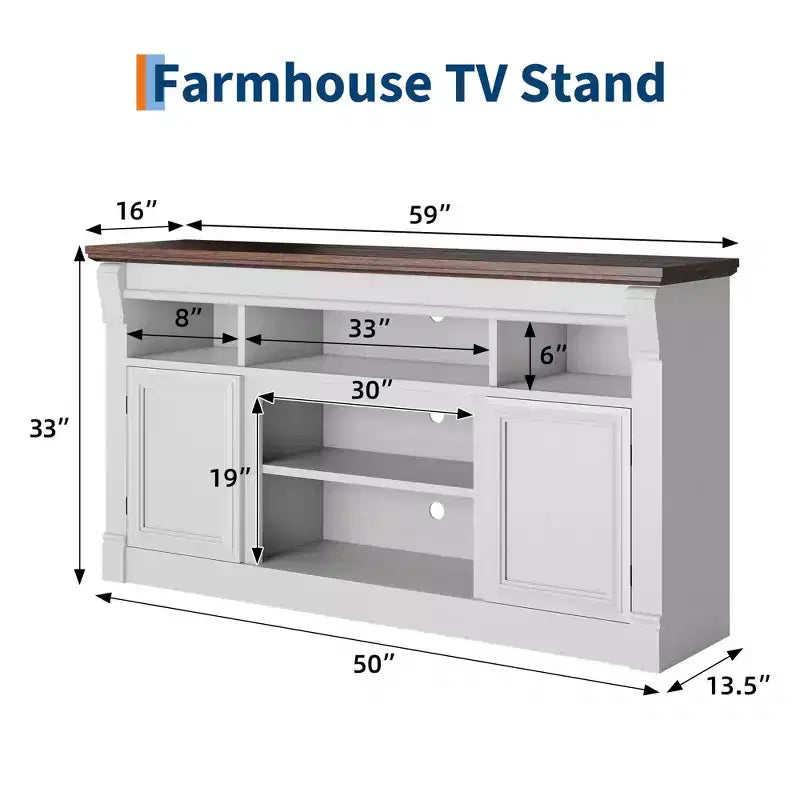 Meuble TV de ferme, meuble de divertissement de 58 pouces pour téléviseurs jusqu'à 65 pouces, console média avec compartiments de rangement ouverts pour salon