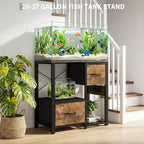 20-29 Gallon Fish Tank Stand with Power Outlets, Heavy Duty Metal and Wood Aquarium Table with Storage Shelf for Living Room