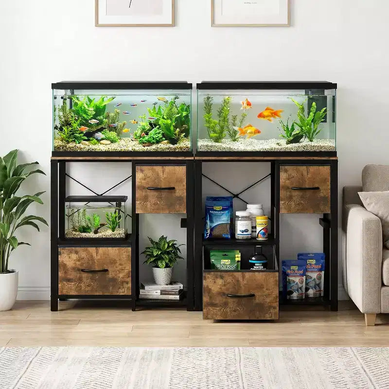 20-29 Gallon Fish Tank Stand with Power Outlets, Heavy Duty Metal and Wood Aquarium Table with Storage Shelf for Living Room