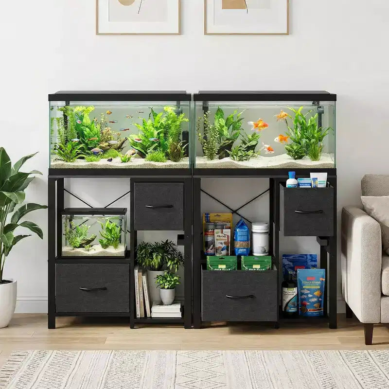20-29 Gallon Fish Tank Stand with Power Outlets, Heavy Duty Metal and Wood Aquarium Table with Storage Shelf for Living Room