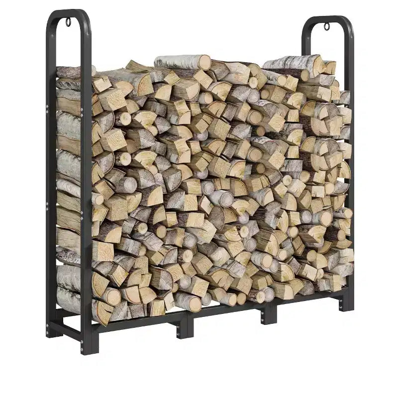 Coolmee Firewood Rack Stand 4ft, Steel Log Holder, Wood Pile Storage Organizer, Adjustable Lumber Storage Stacker for Fireplace Fire Pit, Heavy Duty