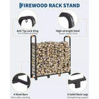Coolmee Firewood Rack Stand 4ft, Steel Log Holder, Wood Pile Storage Organizer, Adjustable Lumber Storage Stacker for Fireplace Fire Pit, Heavy Duty