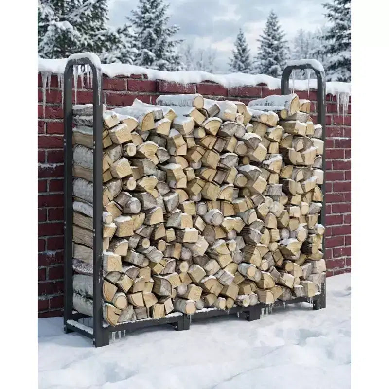 Coolmee Firewood Rack Stand 4ft, Steel Log Holder, Wood Pile Storage Organizer, Adjustable Lumber Storage Stacker for Fireplace Fire Pit, Heavy Duty
