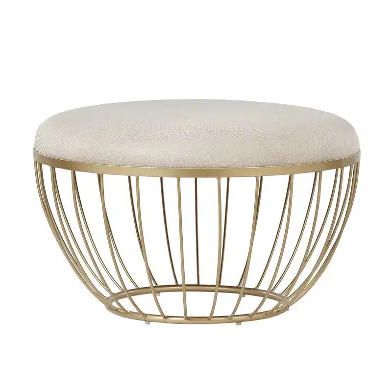 Gillian Fabric Upholstered Round Ottoman - Gold/Beige - iNSPIRE Q
