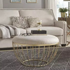 Pouf rond rembourré en tissu Gillian – Doré/beige – iNSPIRE Q