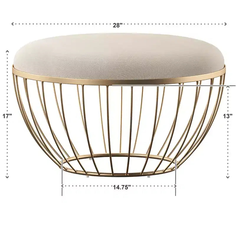 Pouf rond rembourré en tissu Gillian – Doré/beige – iNSPIRE Q