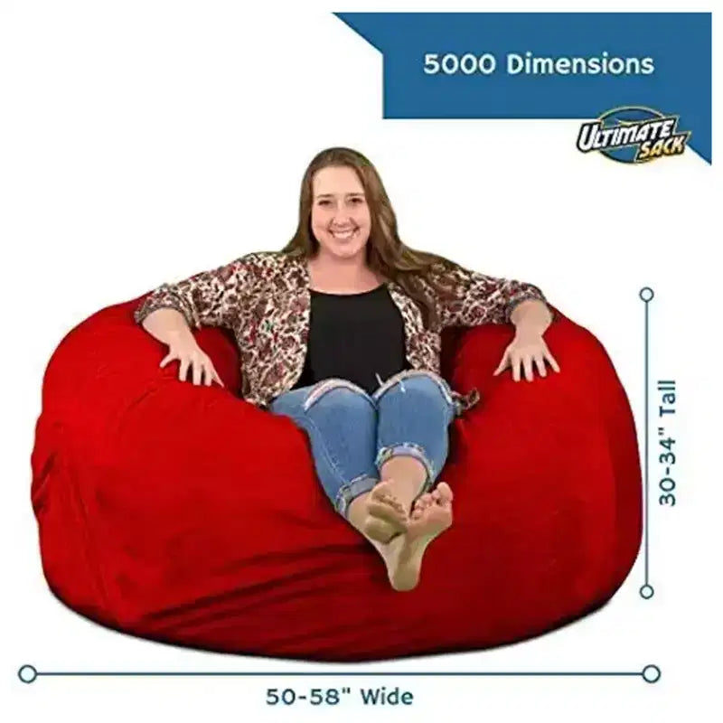 Ultimate Sack 5ft Bean Bag Chair and Footstool, Oversized Lounger, Red Suede
