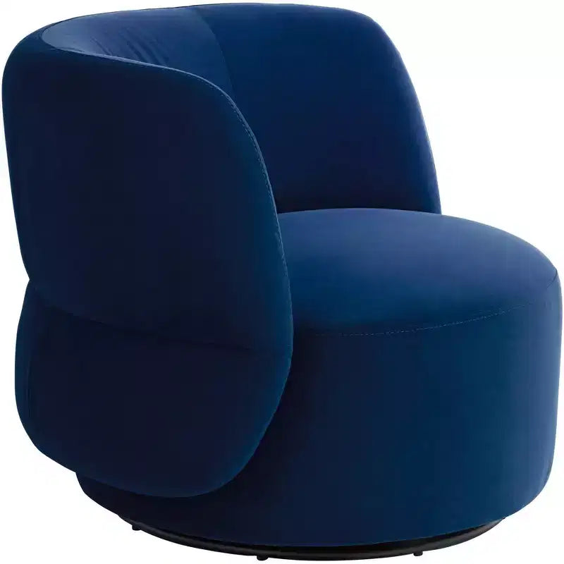 Studio 55D Fontana 36 Wide Prussian Blue Velvety Fabric Occasional Swivel Chair