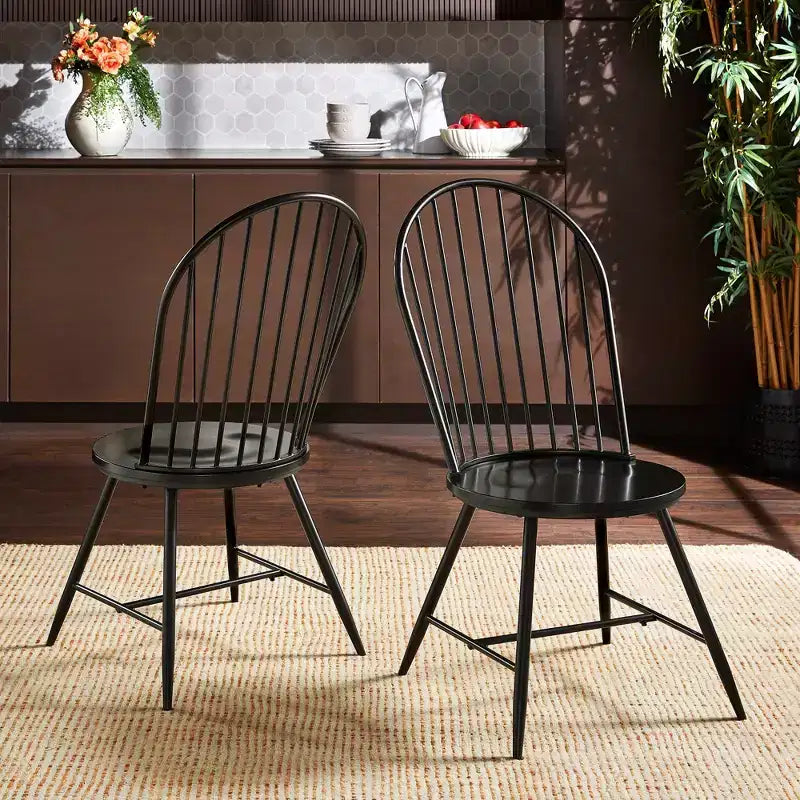 Chaise d'appoint en métal Norfolk Hoop High Back Windsor avec siège en bois (lot de 2) - iNSPIREQ