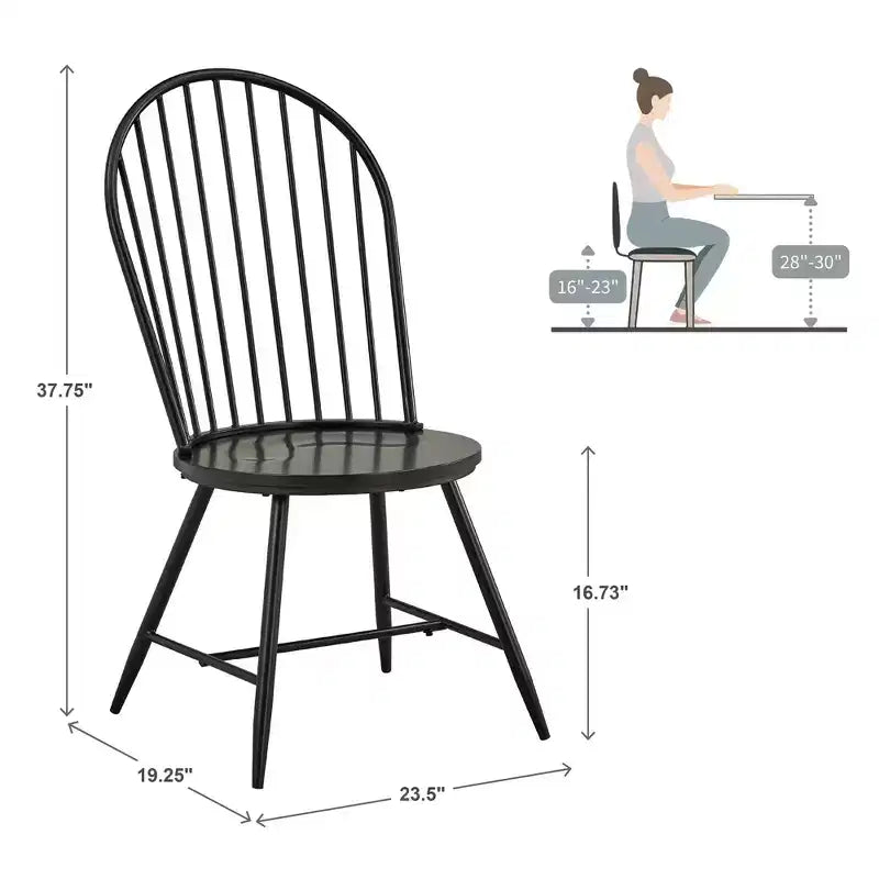 Chaise d'appoint en métal Norfolk Hoop High Back Windsor avec siège en bois (lot de 2) - iNSPIREQ